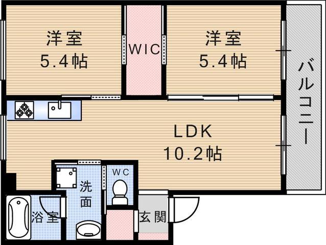 カサヴェール塚口(2LDK/3階)の間取り写真