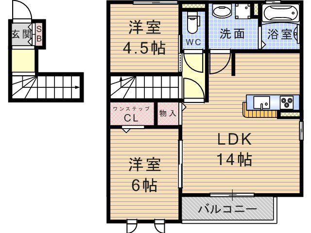 カサヴェール B棟(2LDK/2階)の間取り写真