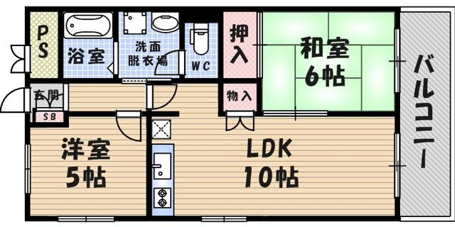 第2武庫之荘ハイム(2LDK/5階)の間取り写真
