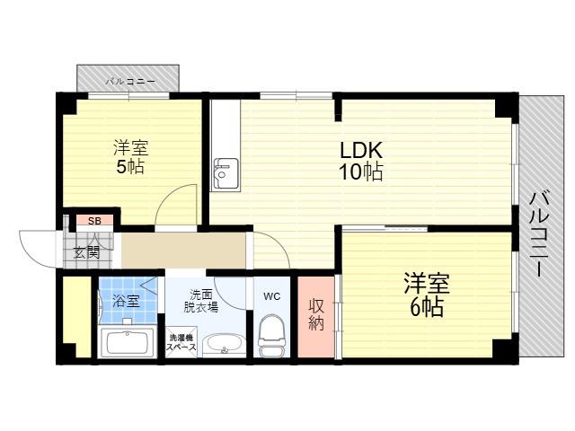 第2武庫之荘ハイム(2LDK/2階)の間取り写真