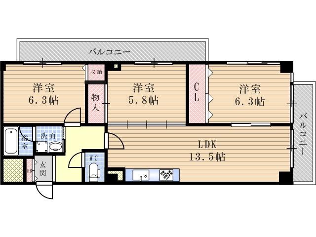 パレロワイヤル武庫之荘(3LDK/1階)の間取り写真
