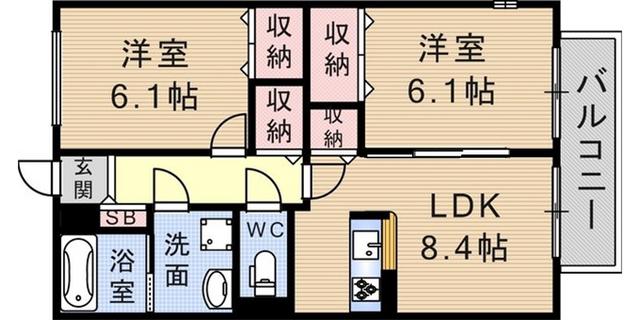 ニドフェリス(2LDK/2階)の間取り写真