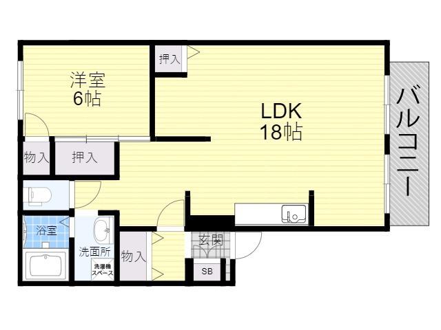 ノースフラッツ(1LDK/1階)の間取り写真