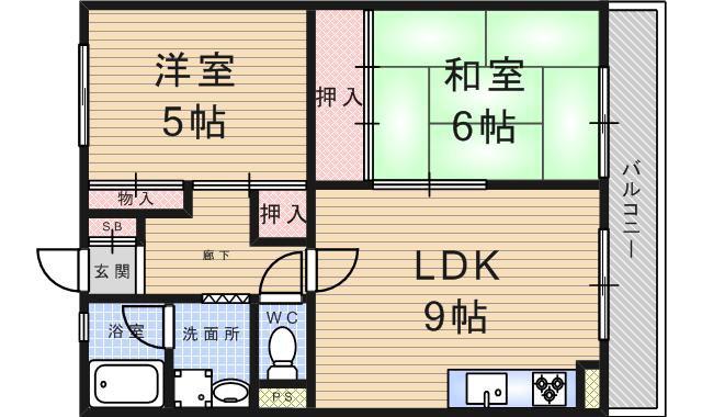 武庫之荘ガーデン(2LDK/1階)の間取り写真