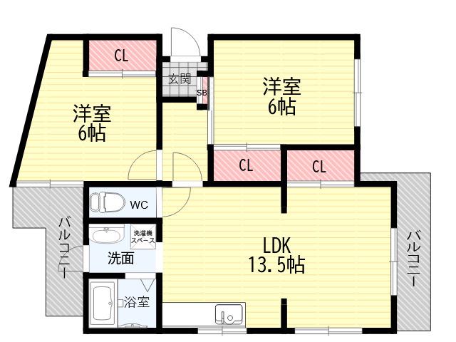 ハイツプラム塚口(2LDK/2階)の間取り写真