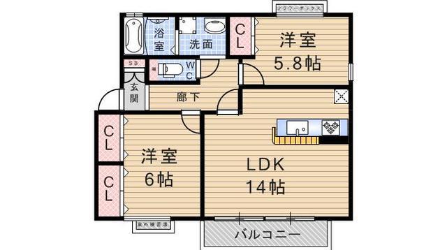 WOHNUNG(2LDK/2階)の間取り写真