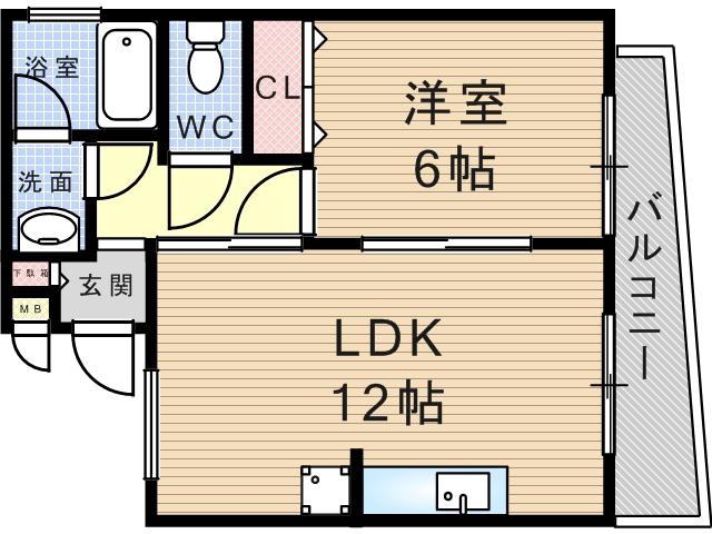 ミスターK北武庫之荘(1LDK/1階)の間取り写真