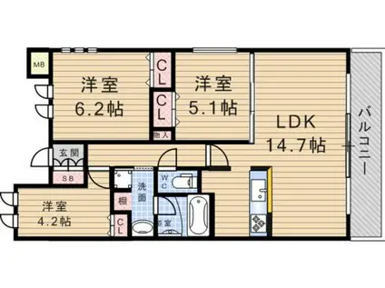 LE PORTE-BONHEUR(3LDK/3階)の間取り写真