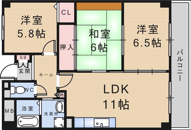 ぺペール武庫之荘(3LDK/3階)の間取り写真