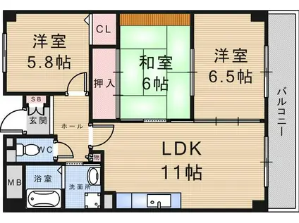 ぺペール武庫之荘(3LDK/2階)の間取り写真
