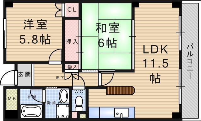 ぺペール武庫之荘(2LDK/6階)の間取り写真