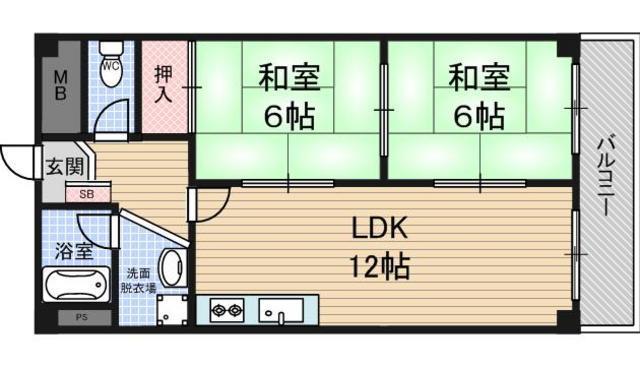 サンライズ南武庫之荘(2LDK/3階)の間取り写真