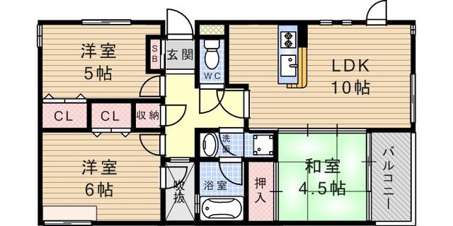 サーティ福弥(3LDK/2階)の間取り写真