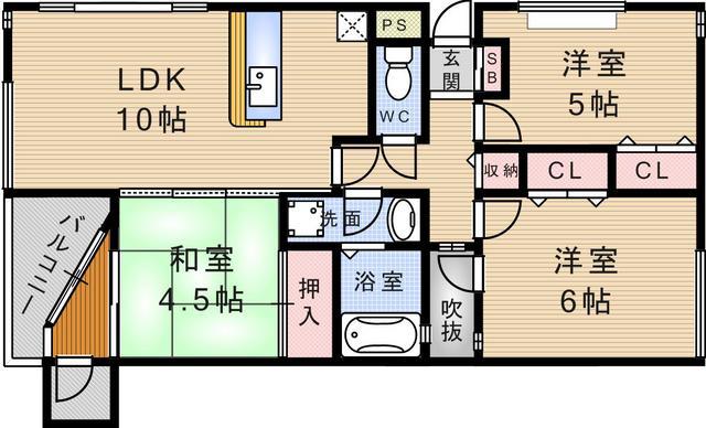 サーティ福弥(3LDK/1階)の間取り写真