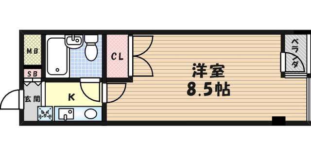 ヴィンテージ武庫之荘(1K/2階)の間取り写真