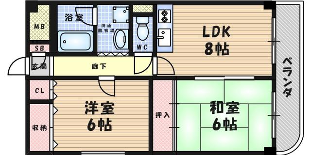 秀栄ハイツ武庫之荘(2LDK/3階)の間取り写真