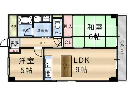 西興第2マンション(2LDK/3階)の間取り写真