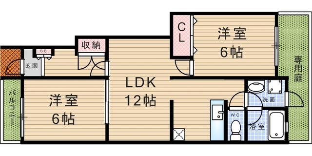 フレア1(2LDK/1階)の間取り写真