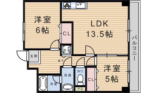 ラムール武庫之荘参番館(2LDK/1階)の間取り写真