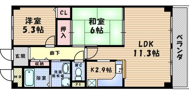 グランドゥール武庫之荘Ⅱ(2LDK/4階)の間取り写真