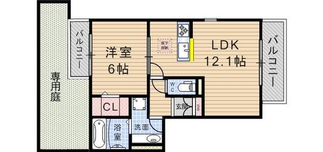CLOCHETTE立花(1LDK/1階)の間取り写真
