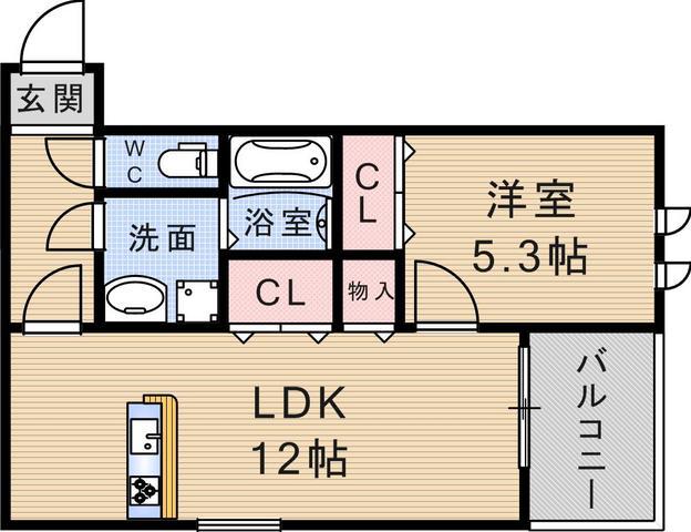 リレント武庫之荘(1LDK/1階)の間取り写真