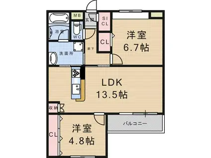 フローレンス武庫之荘3(2LDK/4階)の間取り写真