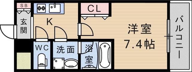 シエテ立花駅前(1K/2階)の間取り写真