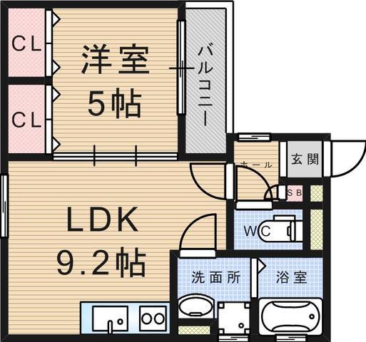 クリエオーレ稲葉元町(1LDK/2階)の間取り写真