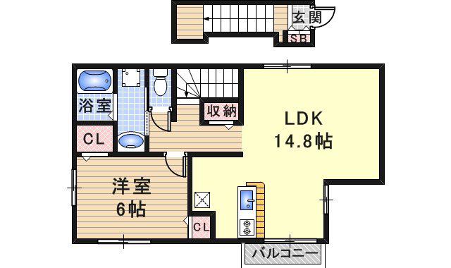 アヌジック K・K(1LDK/2階)の間取り写真