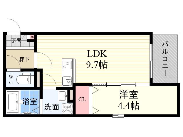 エバーグリーン武庫之荘(1LDK/1階)の間取り写真