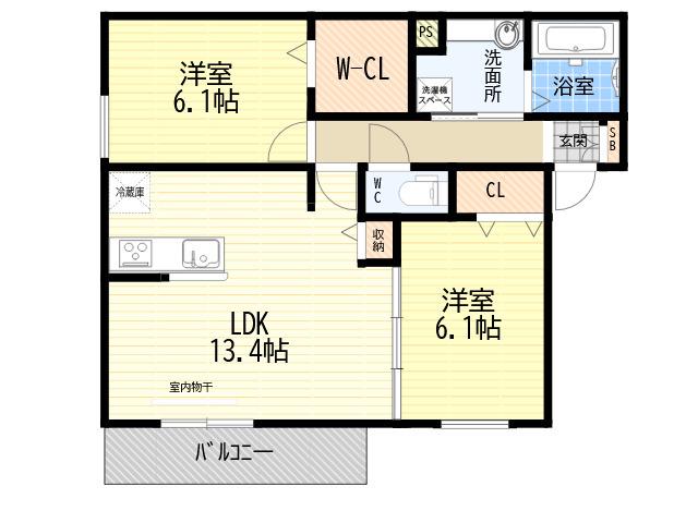 ウェルフォート(2LDK/2階)の間取り写真