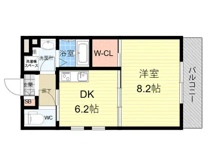 ハピネス武庫之荘(1DK/2階)の間取り写真