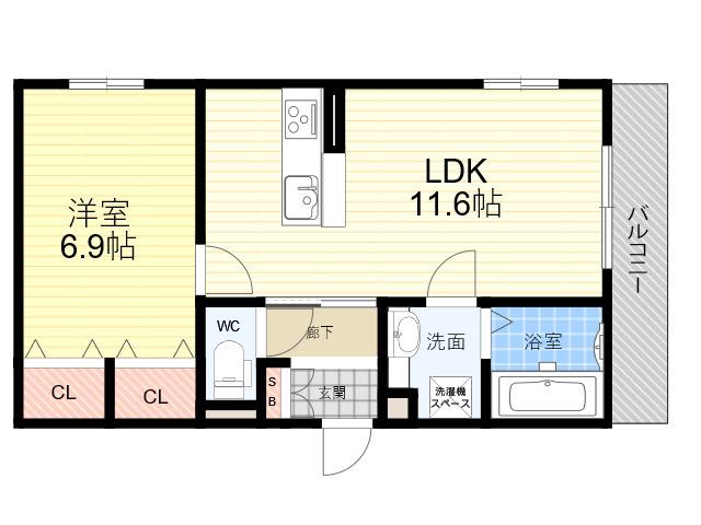 D-ROOM武庫之荘(1LDK/1階)の間取り写真