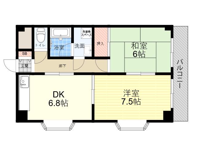 RESIDENCE塚口(2DK/4階)の間取り写真