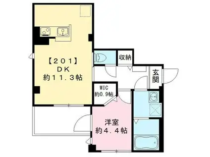 レガリア東園田(1LDK/2階)の間取り写真