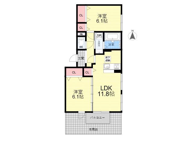 LAMAISON塚口(2LDK/1階)の間取り写真