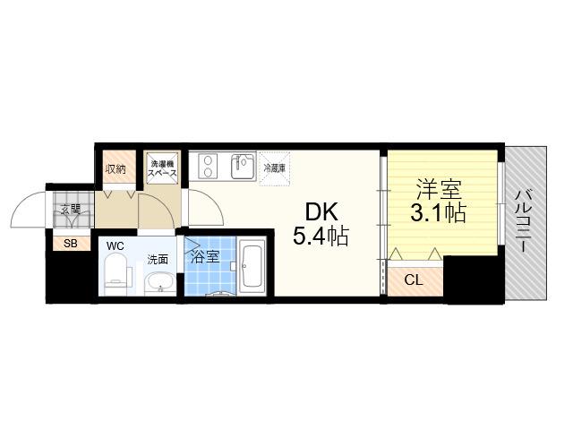 ARTIZA尼崎立花(1DK/3階)の間取り写真