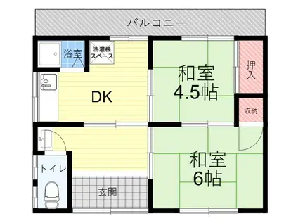 阪急神戸本線 武庫之荘駅 徒歩15分 1階建 築64年(2DK)の間取り写真