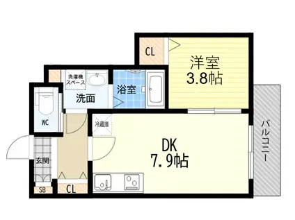 ROOST南武庫之荘(1DK/3階)の間取り写真