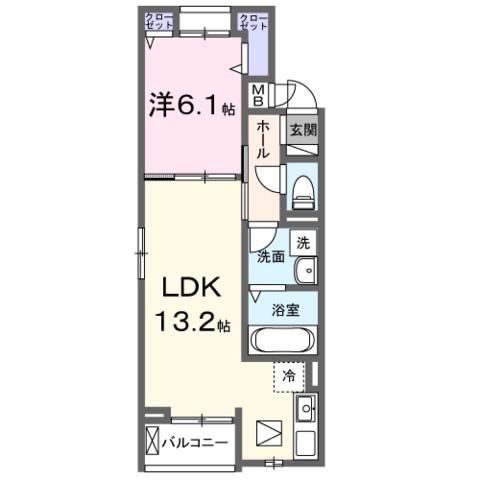 リヴァーサイド ヴィラ(1LDK/1階)の間取り写真
