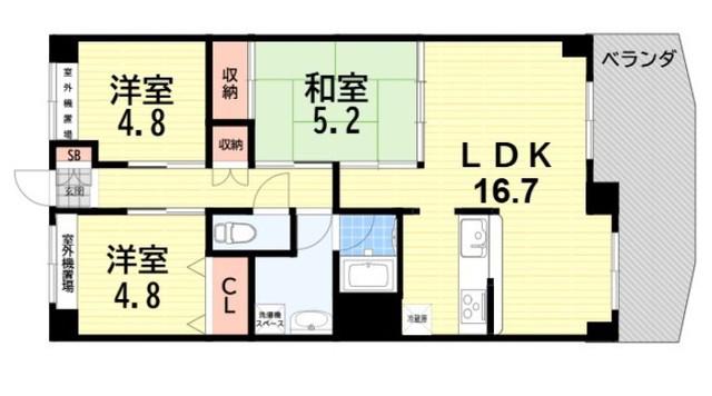 崇徳院ハイツS棟(3LDK/5階)の間取り写真