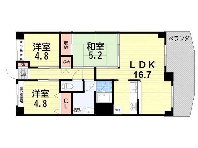 崇徳院ハイツN棟(3LDK/4階)の間取り写真