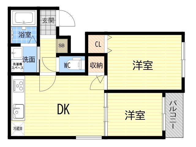 GRANDE MAISON 武庫川(2DK/1階)の間取り写真