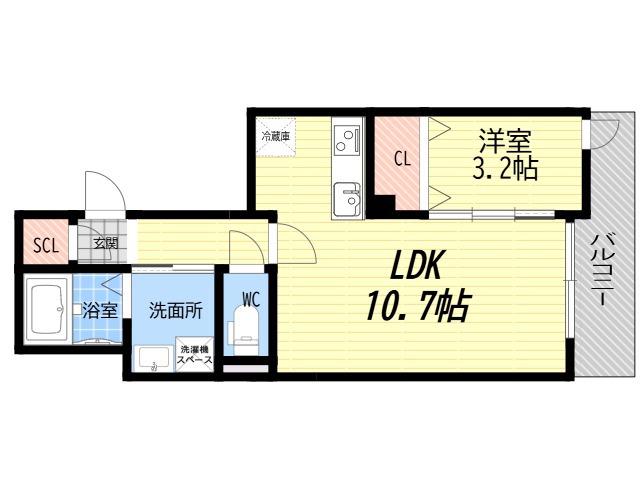 LOUIS APARTMENT 武庫川(1LDK/3階)の間取り写真