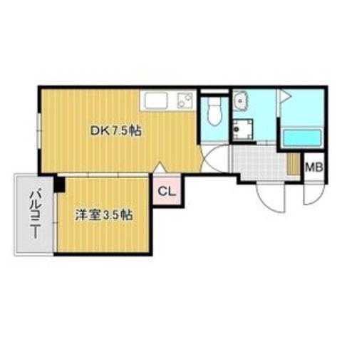 AQUAMARINE西北(1DK/1階)の間取り写真