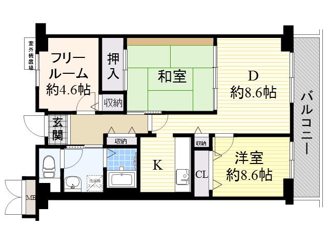ラ・シーム・フルール石津(2SLDK/2階)の間取り写真