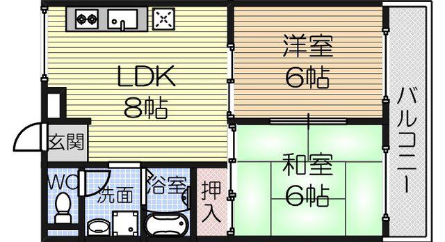 サウスパーク浜寺(2LDK/2階)の間取り写真