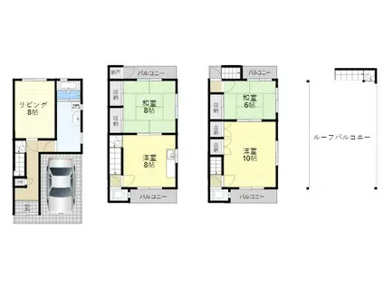 南海線 住吉大社駅 徒歩8分 3階建 築30年(4LDK)の間取り写真