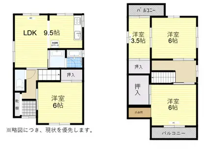 南海線 春木駅 徒歩18分 2階建 築47年(3SLDK)の間取り写真